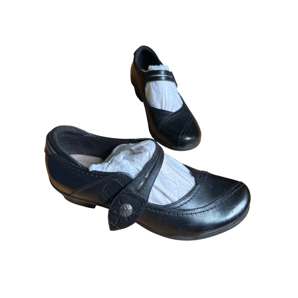 New Earth Jasper Black Leather Mary Jane Block Heels Shoes 9B Comfort Walking